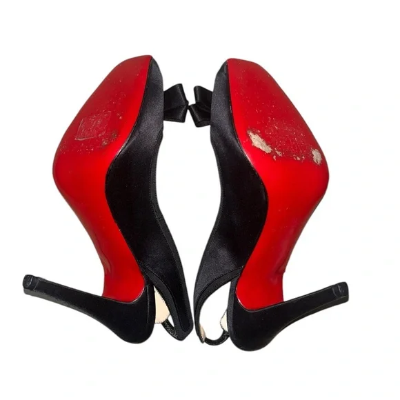 Christian Louboutin Black Satin 100 Nooka Heels Size 37 1/2 US Size 7.5 - Picture 5 of 11